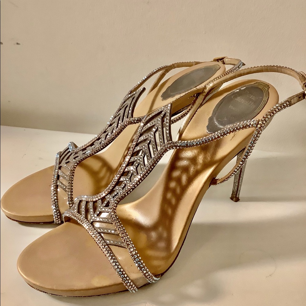 Rene Caovilla Crystal Chevron T Strap Rhinestone Jeweled Slingback Sandals